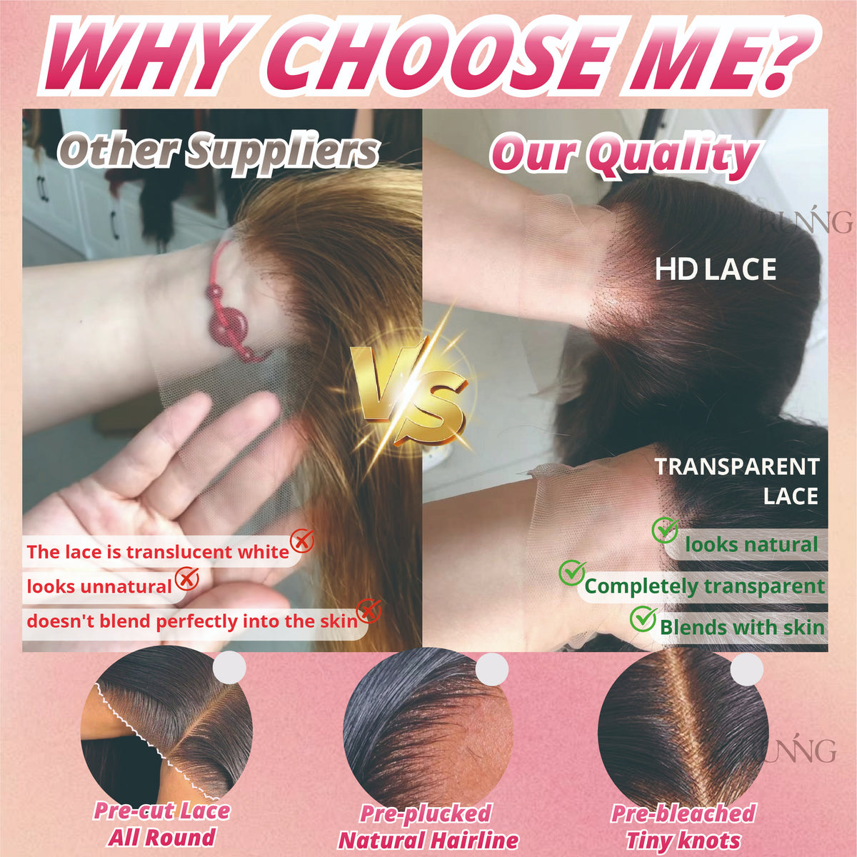 Pink Blonde Ombre Bone Straight Wig