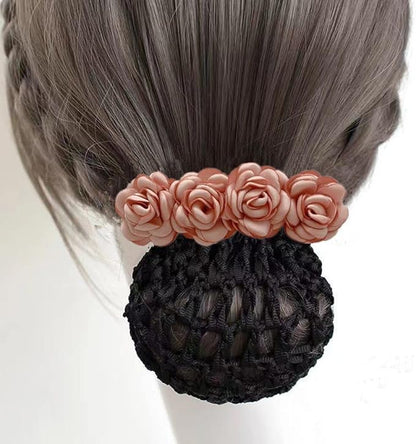 Rose Flower Hair Bun Net With Clip